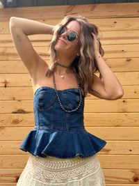Denim Peplum Top-LAST ONE