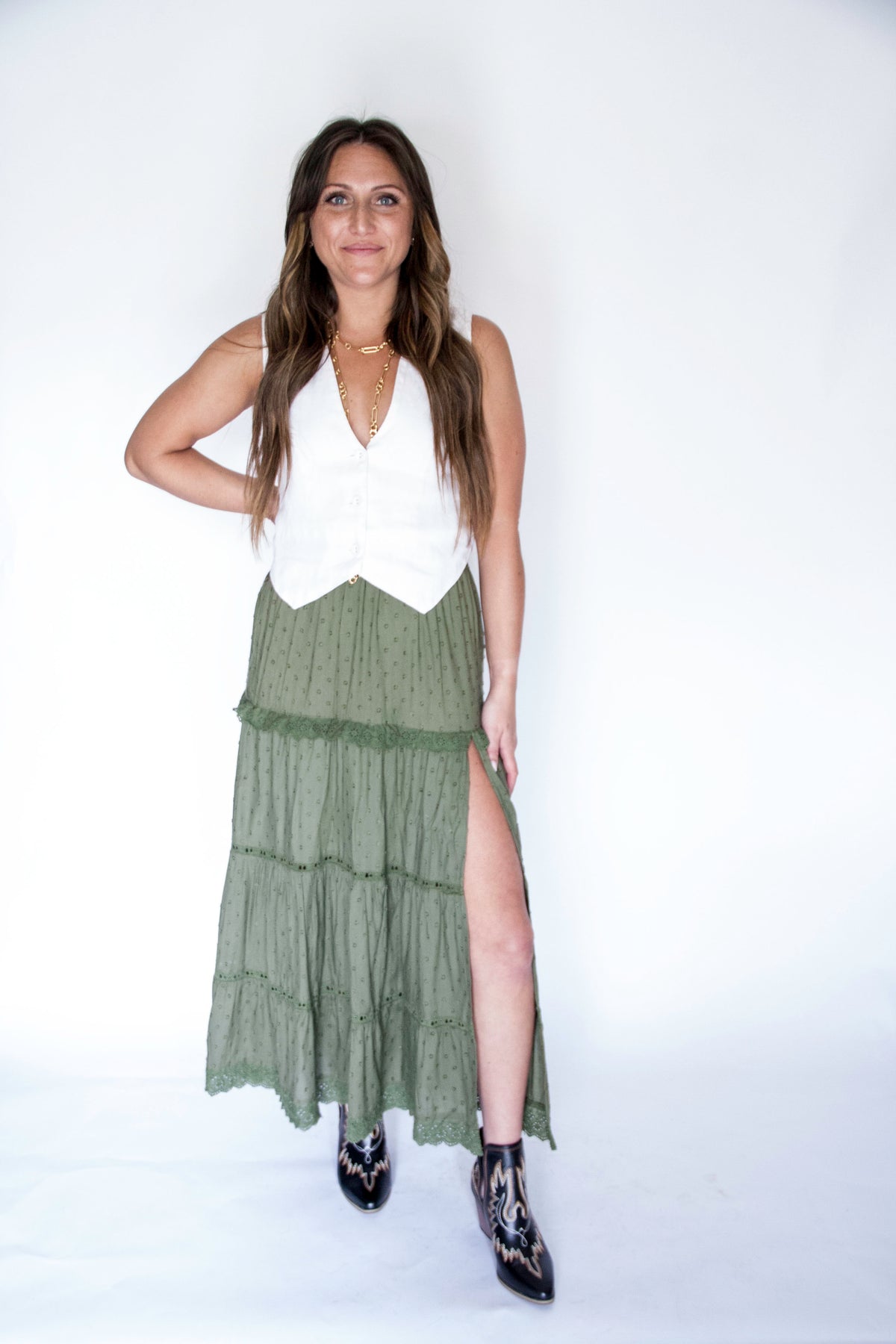 Olive Slit Skirt