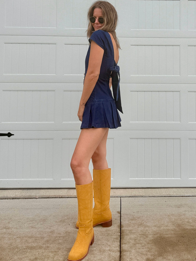 Round Up Denim Romper Dress